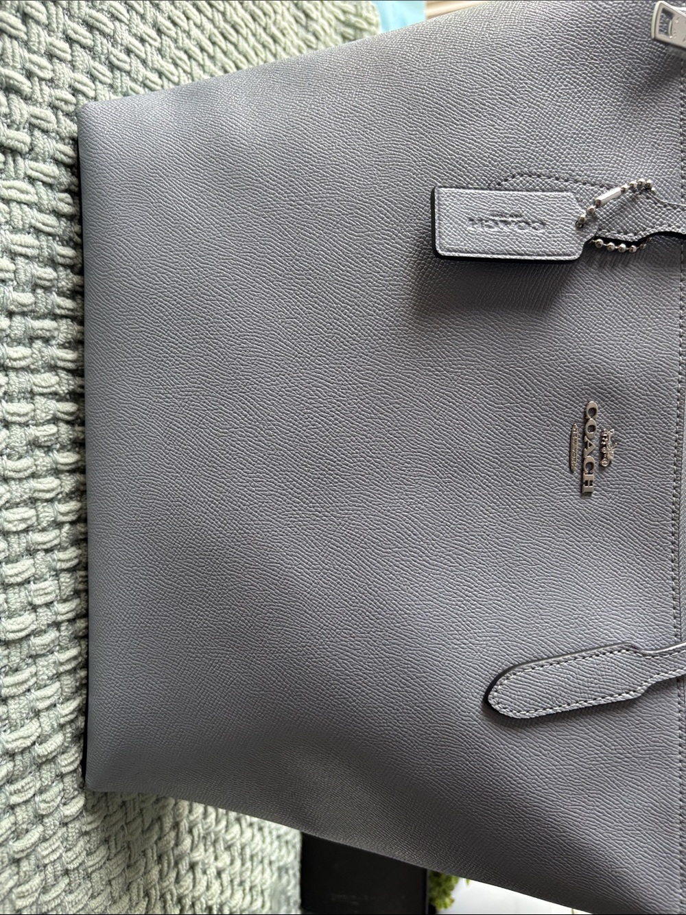 Coach Steel Pale Blue Leather Tote with Logo Charm